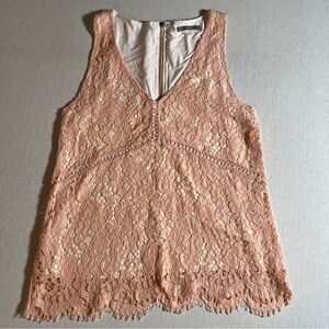Anthropologie Tart Peach Eyelet Lace Floral Blouse w/ Brass Zipper Size Large